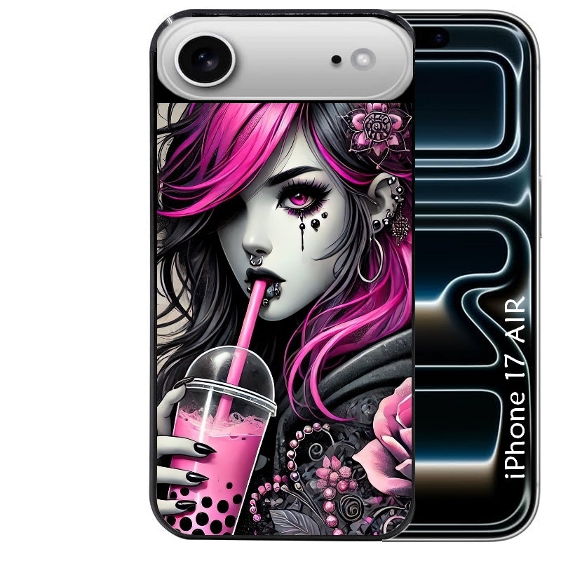 Coque noire taperso pour Iphone 17 17E AIR MAX PRO avec motif anime et gothic boba protection antichoc personnalisée
