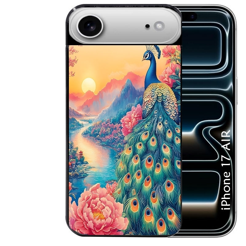 Coque noire taperso pour Iphone 17 17E AIR MAX PRO avec motif paon japan protection antichoc personnalisée