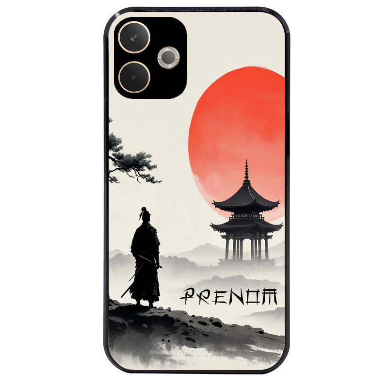 Coque noire taperso pour OPPO A5 PRO 4G et 5G avec motif samourai et temple personnalisee protection antichoc personnalisée