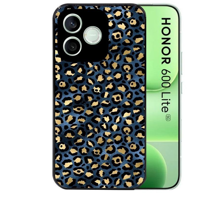 Coque noire pour Honor 600 LITE avec motif leopard bleu protection antichoc personnalisée