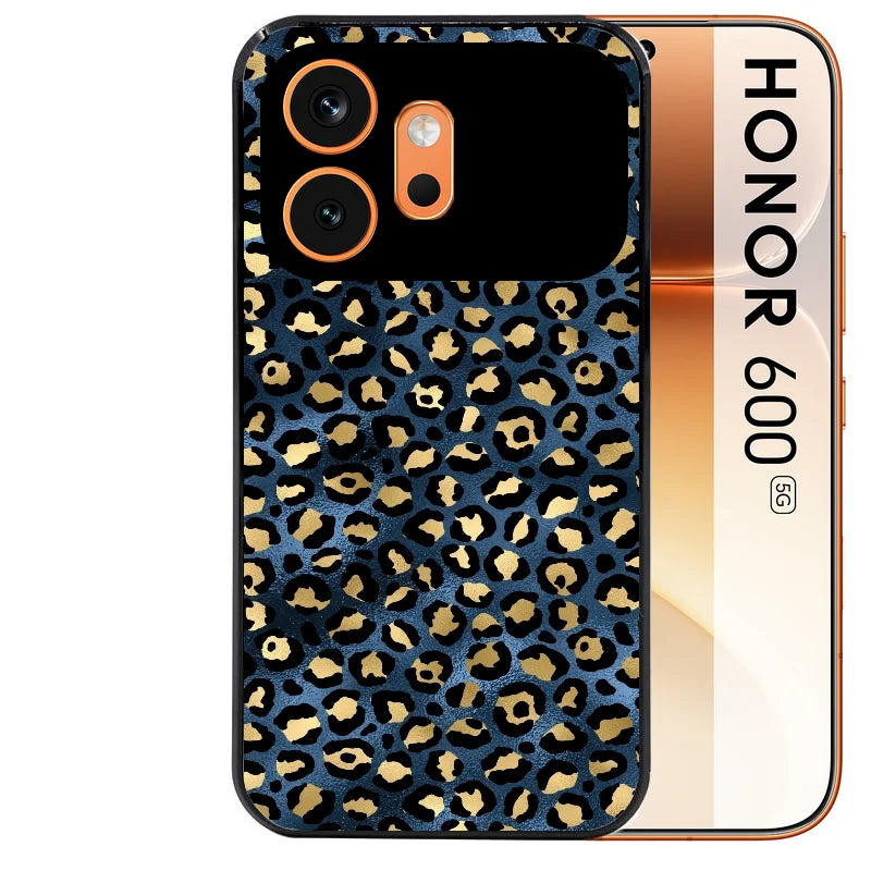 Coque noire taperso pour Honor 600 et 600 PRO avec motif leopard bleu protection antichoc personnalisée