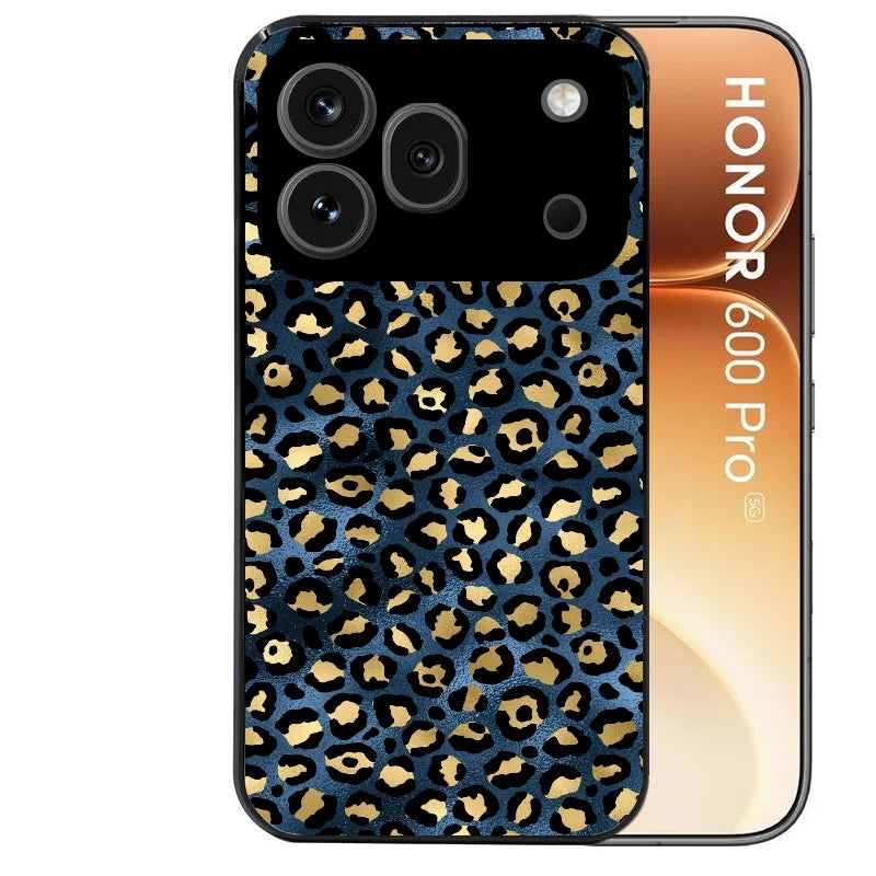 Coque noire taperso pour Honor 600 et 600 PRO avec motif leopard bleu protection antichoc personnalisée