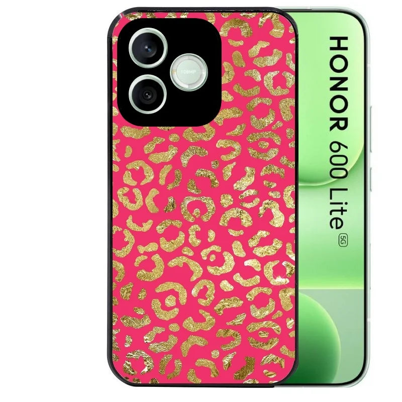Coque noire pour Honor 600 LITE avec motif leopard fuschia protection antichoc personnalisée