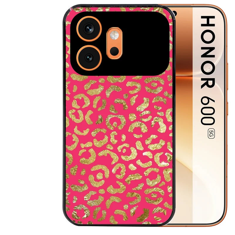 Coque noire taperso pour Honor 600 et 600 PRO avec motif leopard fuschia protection antichoc personnalisée
