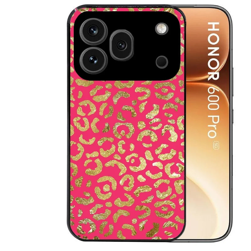 Coque noire taperso pour Honor 600 et 600 PRO avec motif leopard fuschia protection antichoc personnalisée