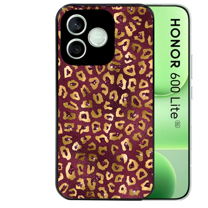 Coque noire pour Honor 600 LITE avec motif leopard grenat protection antichoc personnalisée