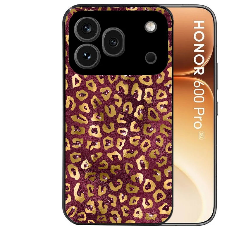 Coque noire taperso pour Honor 600 et 600 PRO avec motif leopard grenat protection antichoc personnalisée