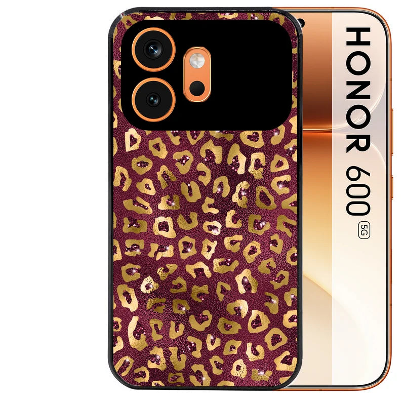 Coque noire taperso pour Honor 600 et 600 PRO avec motif leopard grenat protection antichoc personnalisée