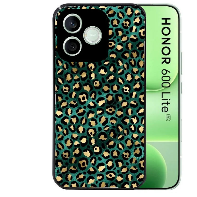 Coque noire pour Honor 600 LITE avec motif leopard vert protection antichoc personnalisée