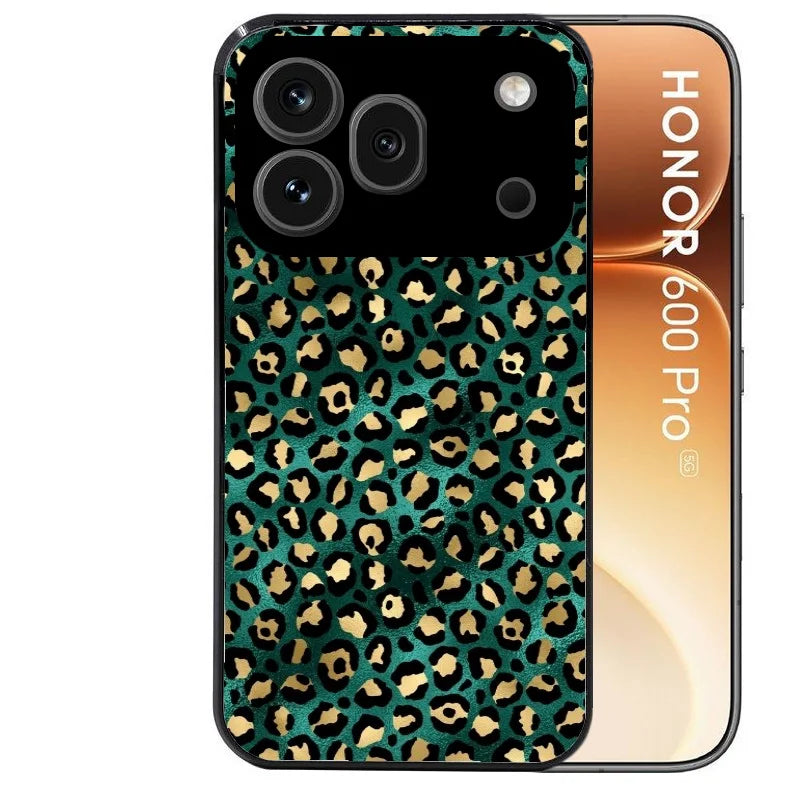Coque noire taperso pour Honor 600 et 600 PRO avec motif leopard vert protection antichoc personnalisée