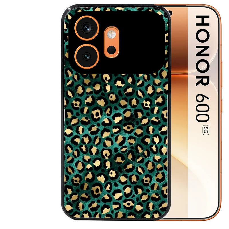 Coque noire taperso pour Honor 600 et 600 PRO avec motif leopard vert protection antichoc personnalisée