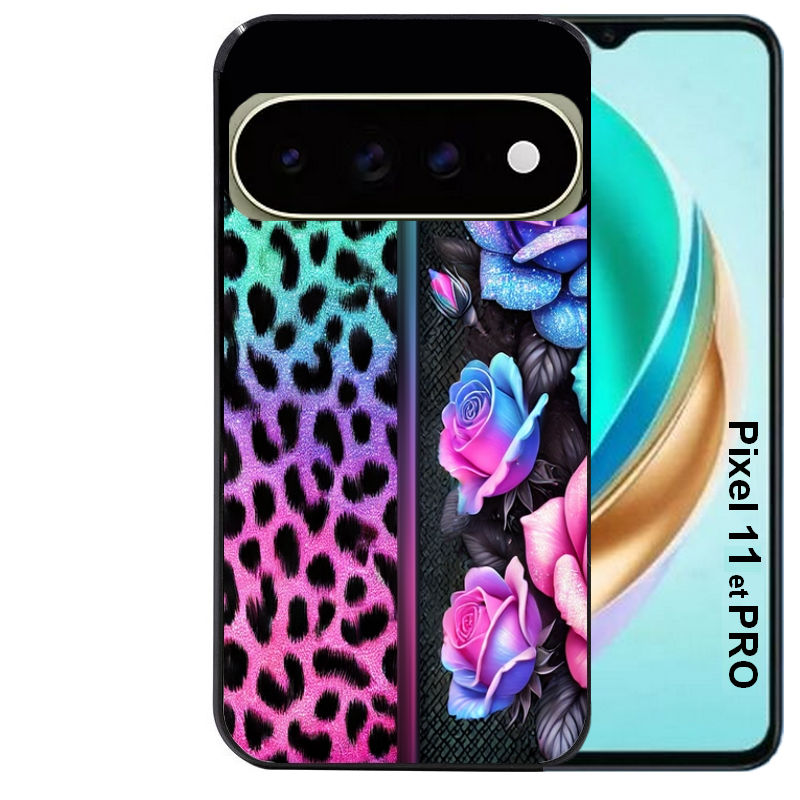 Coque pour Pixel 10 / 11 / PRO / XL leopard et fleur