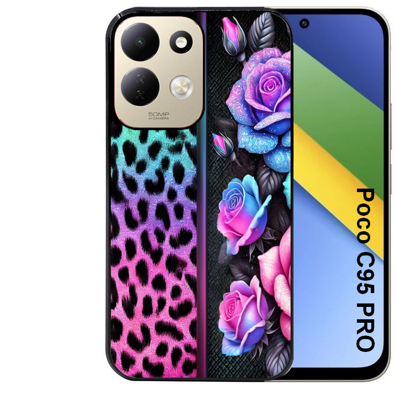 Coque pour POCO C95 PRO leopard et fleur