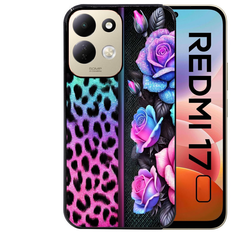 Coque pour Redmi 17 et 17C 4G 5G leopard et fleur