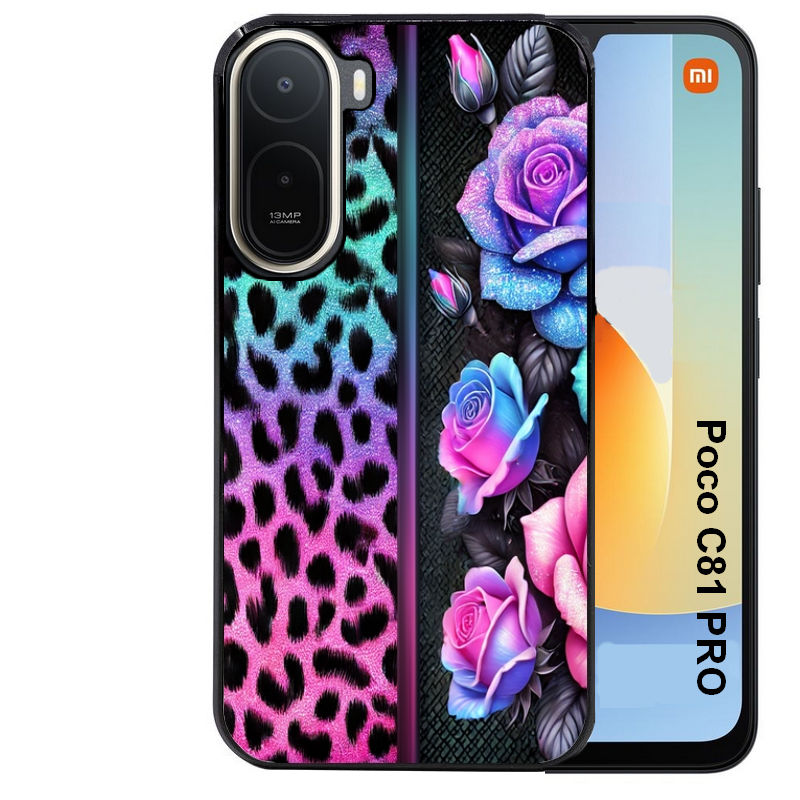 Coque pour POCO C81 PRO leopard et fleur