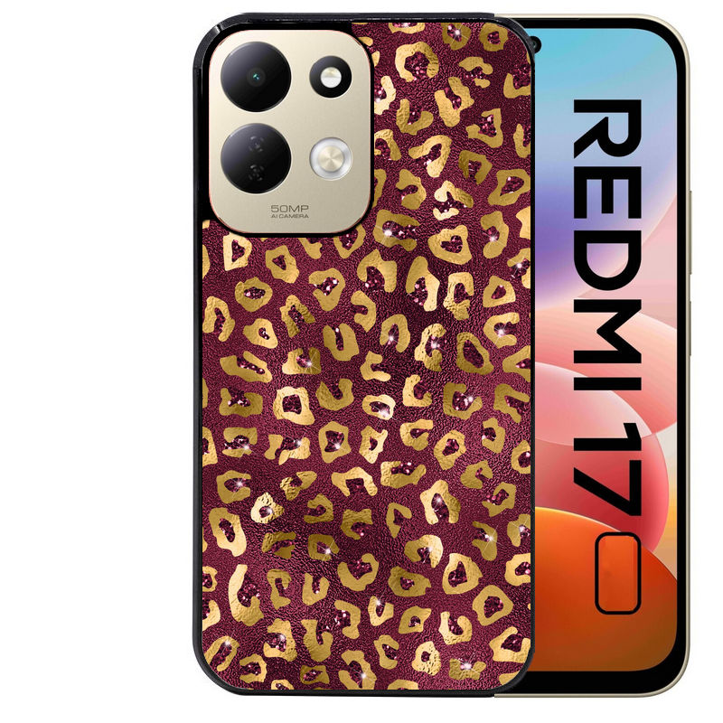 Coque pour Redmi 17 et 17C 4G 5G leopard grenat