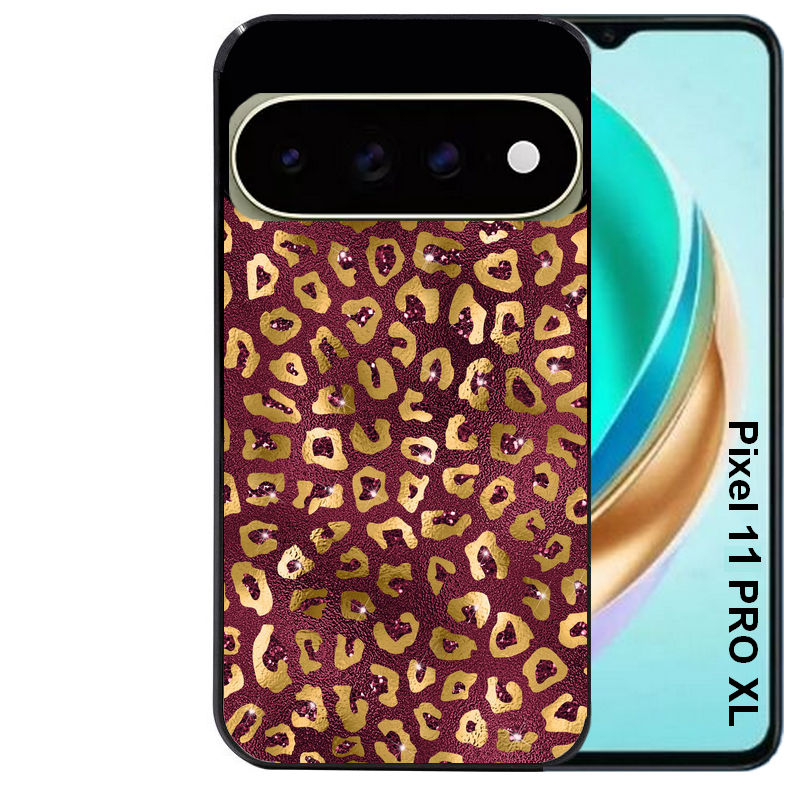 Coque pour Pixel 10 / 11 / PRO / XL leopard grenat