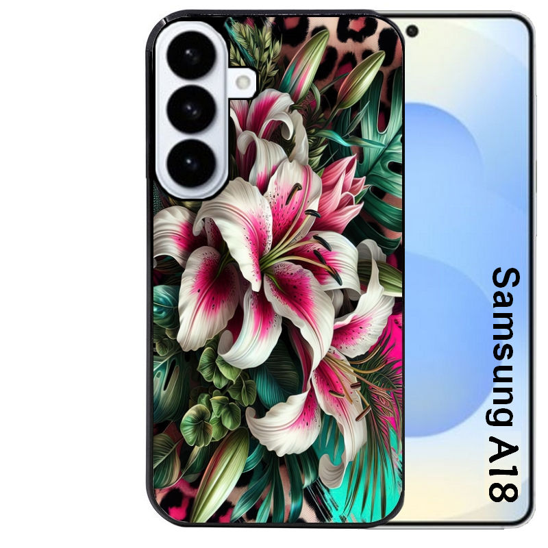 Coque pour Galaxy A08 A18 A28 A38 A58 leopard hibiscus