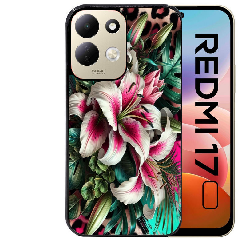 Coque pour Redmi 17 et 17C 4G 5G leopard hibiscus