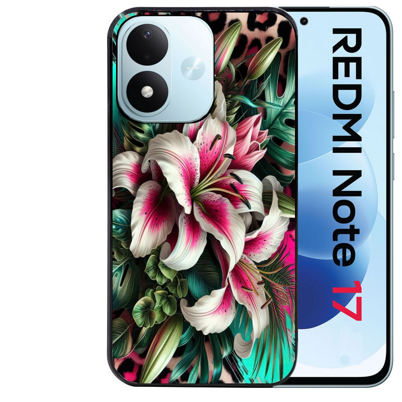 Coque pour Redmi Note 17 et PRO 4G 5G Max leopard hibiscus
