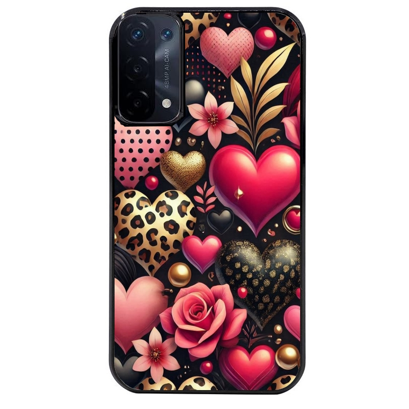 Coque noire taperso pour OPPO A54 et A74 5G avec motif coeur et leopard protection antichoc personnalisée
