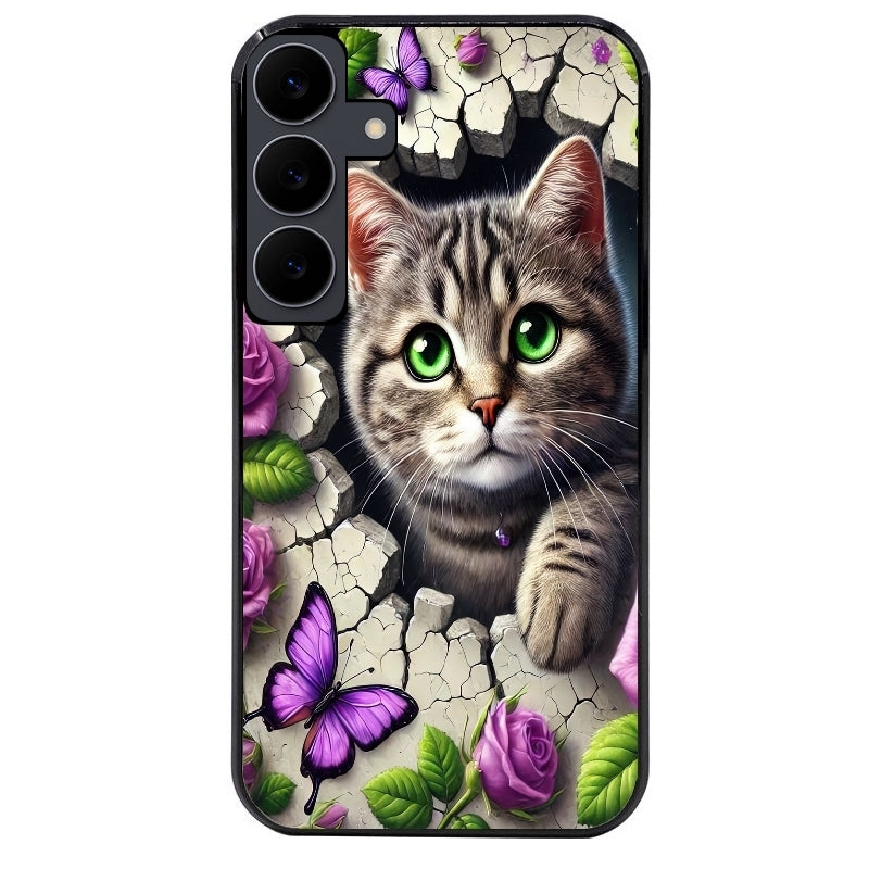 Coque noire taperso pour galaxy A06 A16 A26 A36 A56 avec motif chat papillon 3 protection antichoc personnalisée
