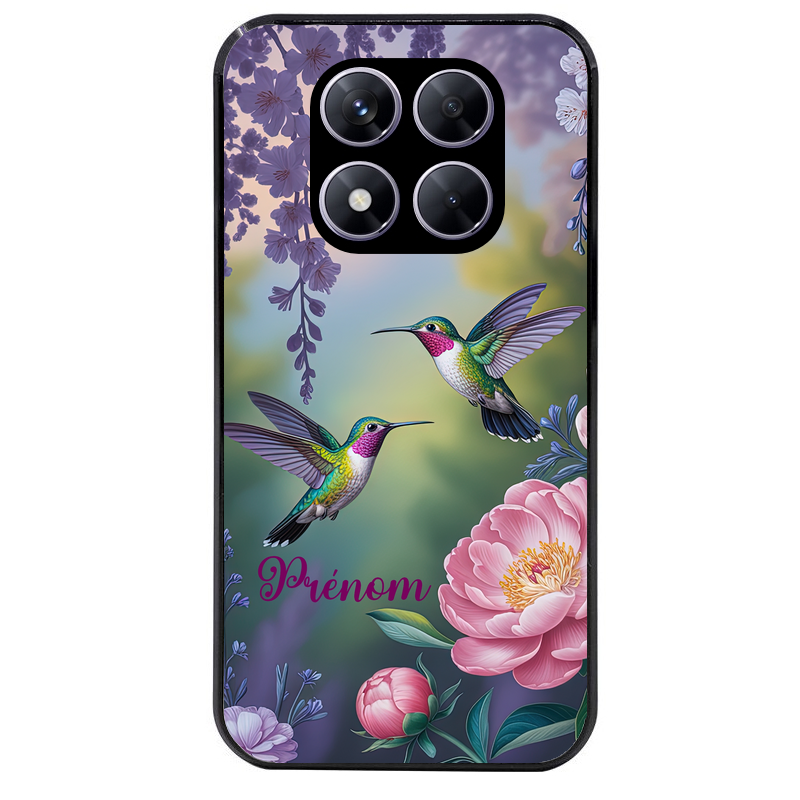 Coque noire taperso pour Redmi Note 14 et PRO PLUS 4G 5G avec motif colibri couple personnalise protection antichoc personnalisée