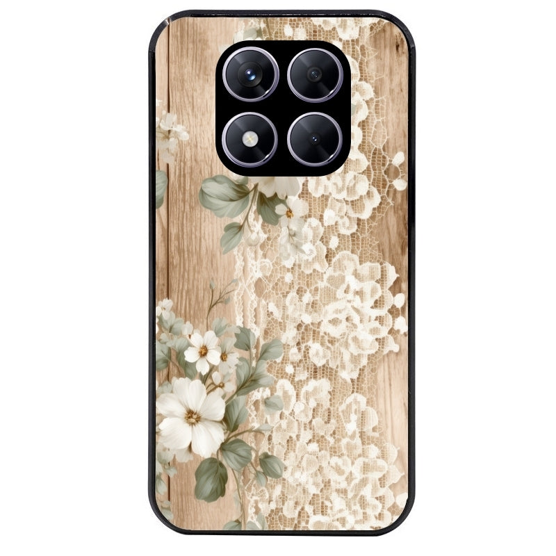 Coque noire taperso pour Redmi Note 14 et PRO PLUS 4G 5G avec motif bois et dentelle 1 protection antichoc personnalisée