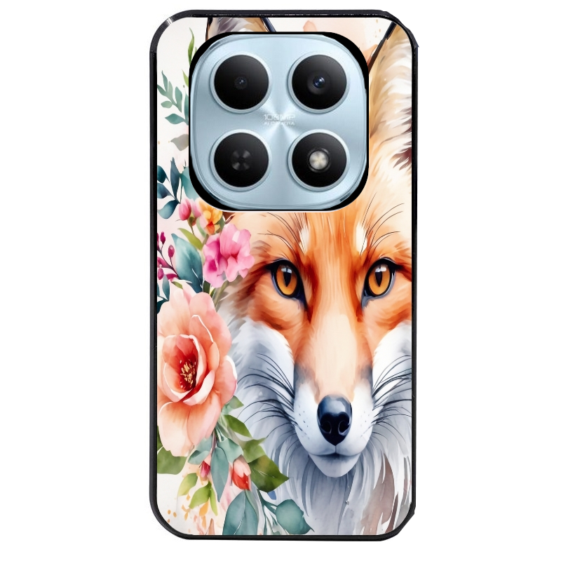 Coque noire taperso pour POCO M8 5G et PRO 5G avec motif renard fox et fleurs protection antichoc personnalisée