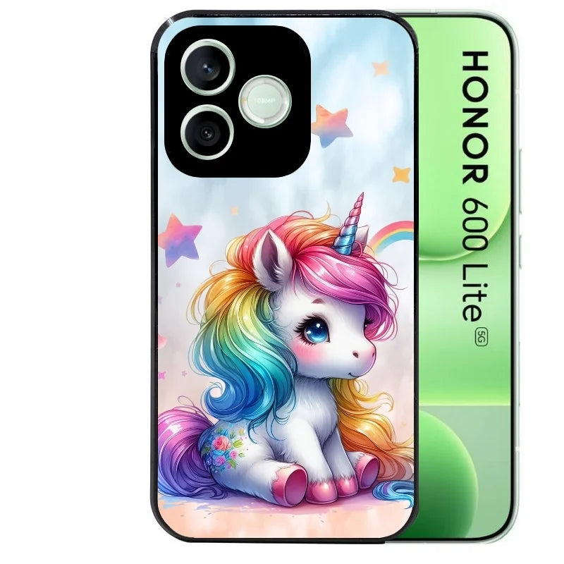 Coque noire pour Honor 600 LITE avec motif licorne et etoiles protection antichoc personnalisée