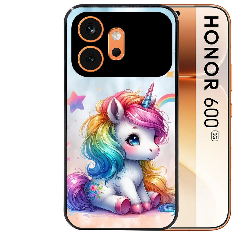 Coque noire taperso pour Honor 600 et 600 PRO avec motif licorne et etoiles protection antichoc personnalisée
