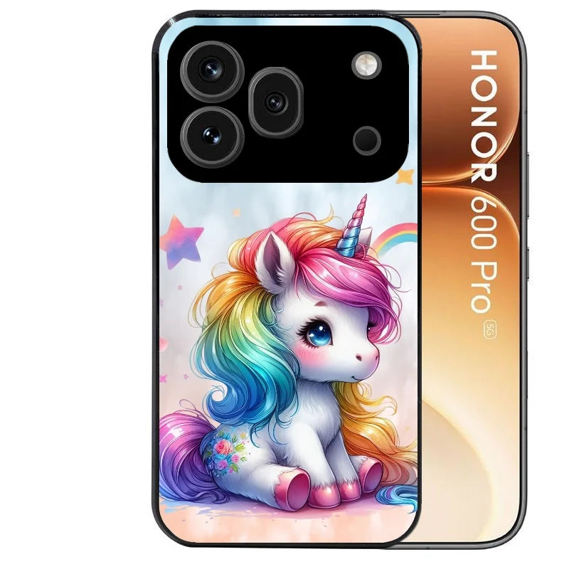 Coque noire taperso pour Honor 600 et 600 PRO avec motif licorne et etoiles protection antichoc personnalisée