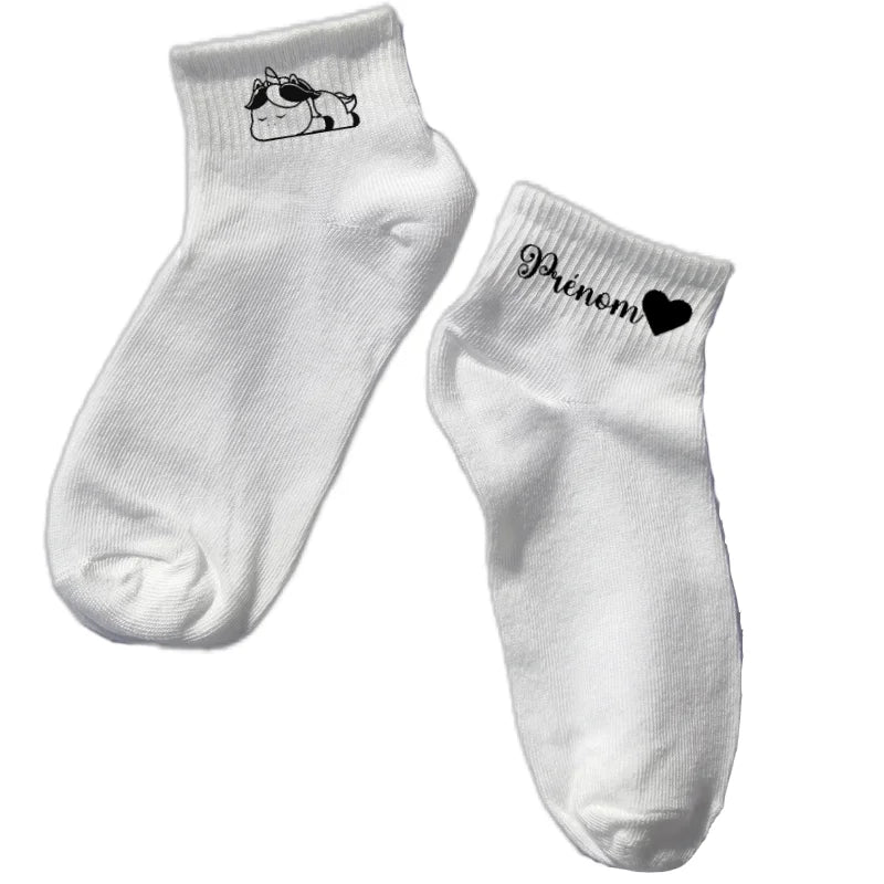 Chaussette courte personnalisée licorne disponible en blanc, rose, vert, jaune, violet et bleu