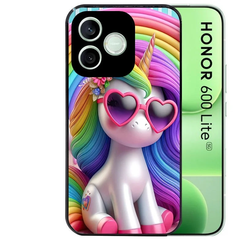 Coque noire pour Honor 600 LITE avec motif licorne pop art protection antichoc personnalisée