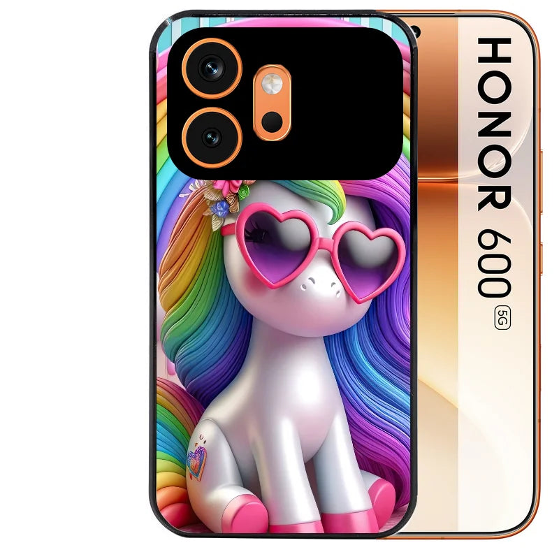 Coque noire taperso pour Honor 600 et 600 PRO avec motif licorne pop art protection antichoc personnalisée