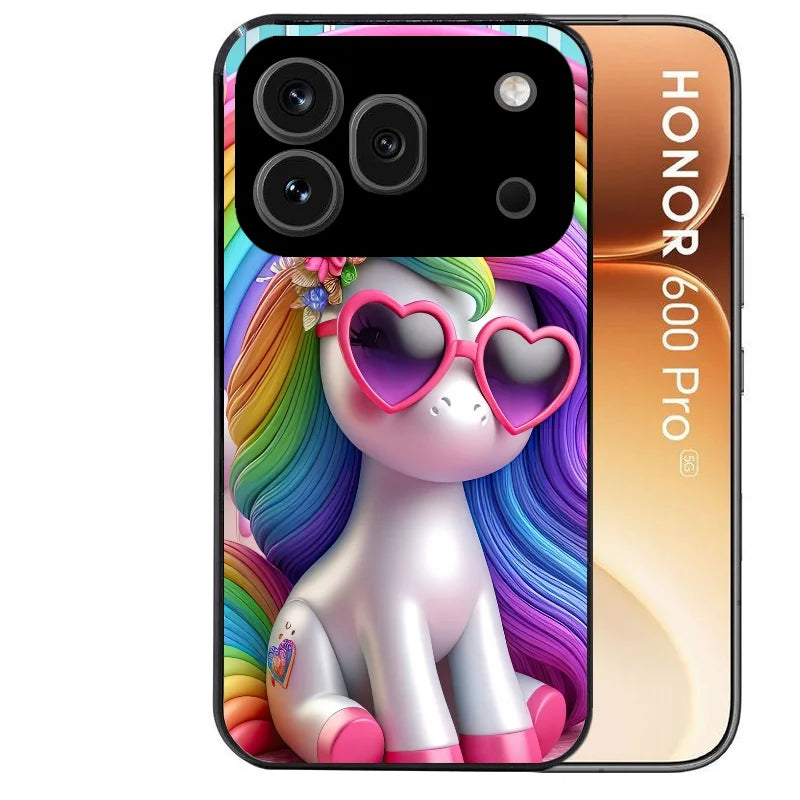 Coque noire taperso pour Honor 600 et 600 PRO avec motif licorne pop art protection antichoc personnalisée