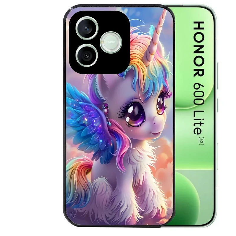 Coque noire pour Honor 600 LITE avec motif licorne violette protection antichoc personnalisée