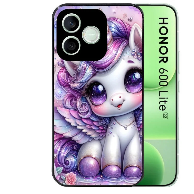 Coque noire pour Honor 600 LITE avec motif licorne style anime protection antichoc personnalisée