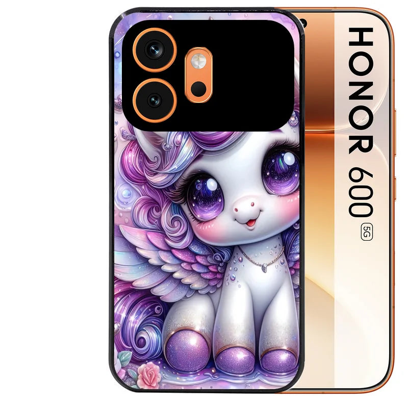 Coque noire taperso pour Honor 600 et 600 PRO avec motif licorne style anime protection antichoc personnalisée