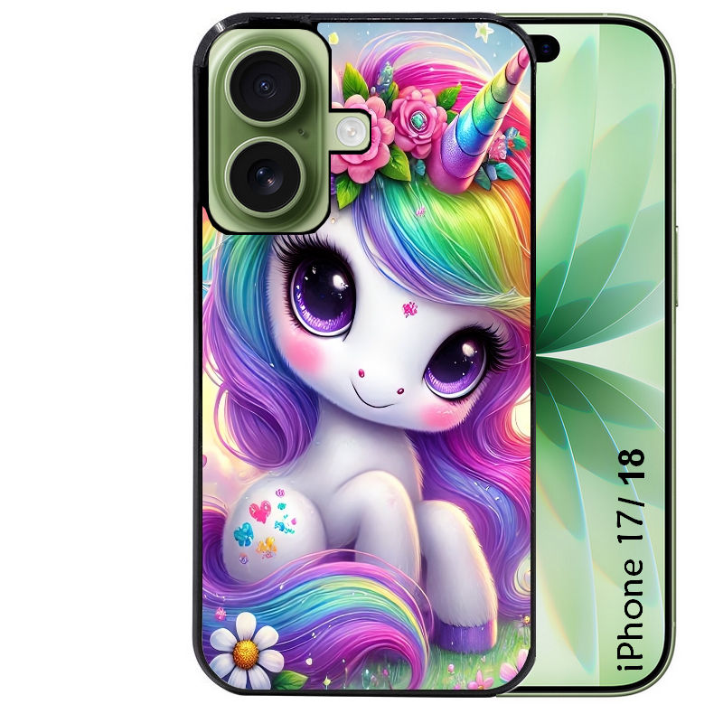 Coque pour Iphone 18 / PRO / PRO MAX / 18E licorne et fleurs