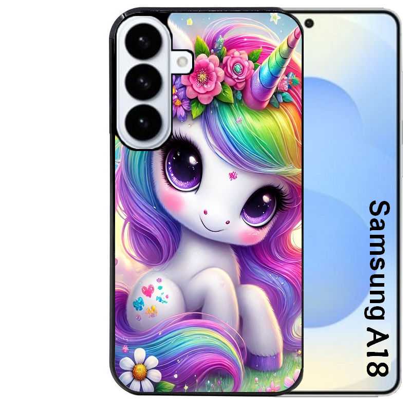 Coque pour Galaxy A08 A18 A28 A38 A58 licorne et fleurs