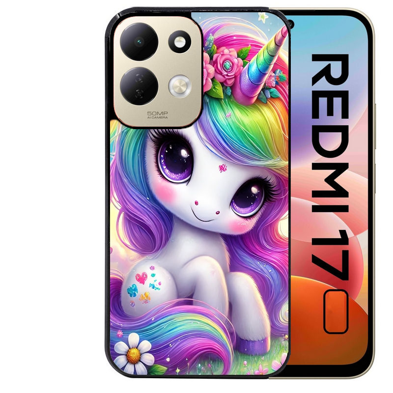 Coque pour Redmi 17 et 17C 4G 5G licorne et fleurs