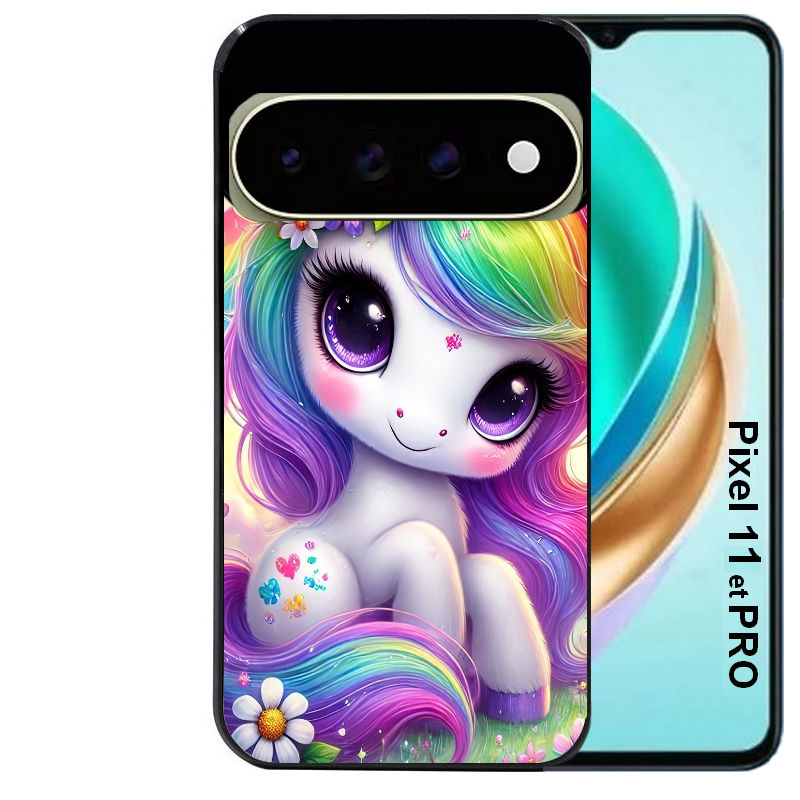 Coque pour Pixel 10 / 11 / PRO / XL licorne et fleurs