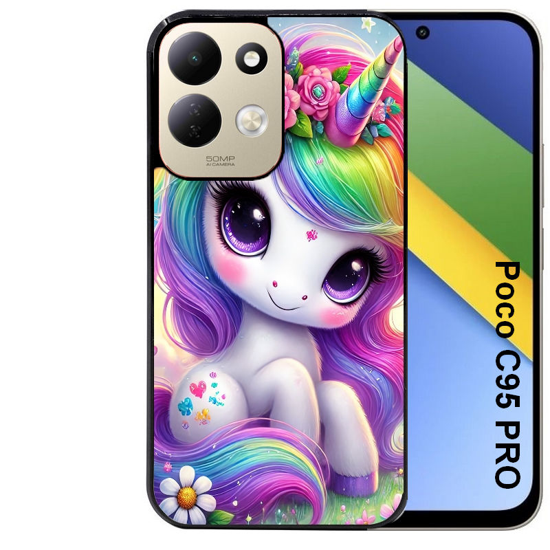 Coque pour POCO C95 PRO licorne et fleurs