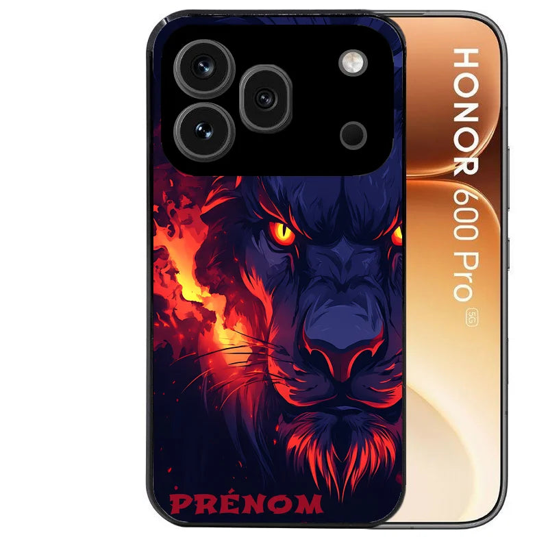 Coque noire taperso pour Honor 600 et 600 PRO avec motif lion anime protection antichoc personnalisée