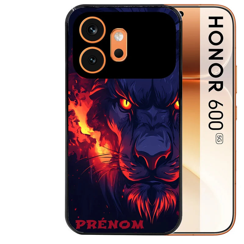 Coque noire taperso pour Honor 600 et 600 PRO avec motif lion anime protection antichoc personnalisée