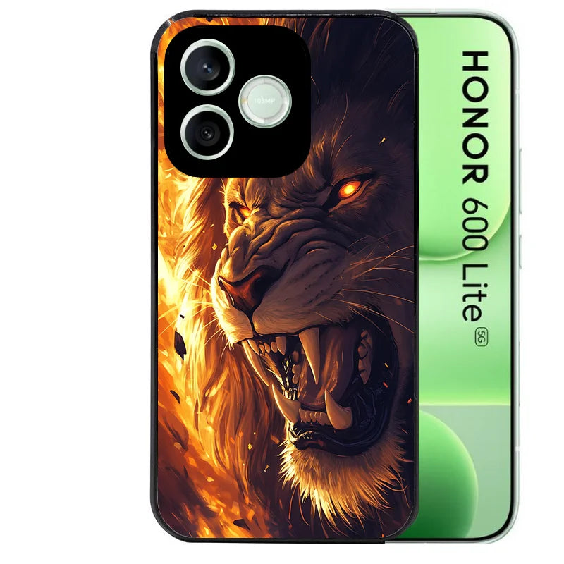 Coque noire pour Honor 600 LITE avec motif lion flamme protection antichoc personnalisée