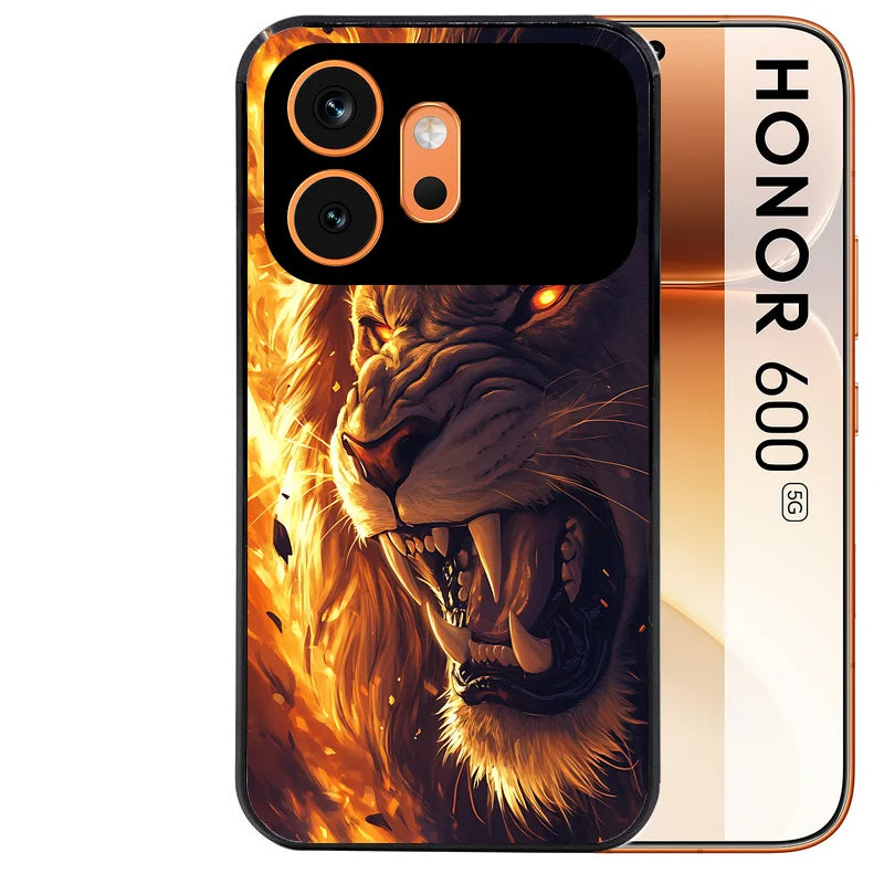 Coque noire taperso pour Honor 600 et 600 PRO avec motif lion flamme protection antichoc personnalisée