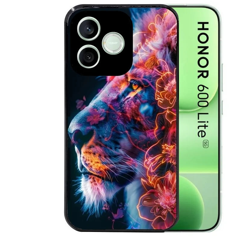 Coque noire pour Honor 600 LITE avec motif lion fluo protection antichoc personnalisée
