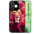 Coque noire pour Honor 600 LITE avec motif lion et fleurs rose protection antichoc personnalisée